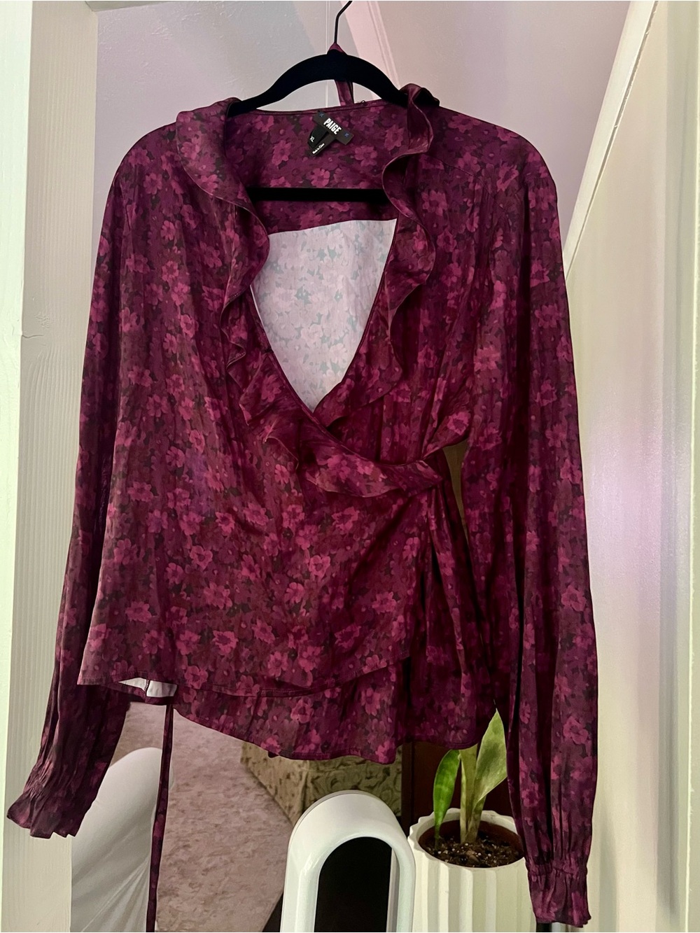 Paige Floral Ruffle Wrap Blouse — Plum